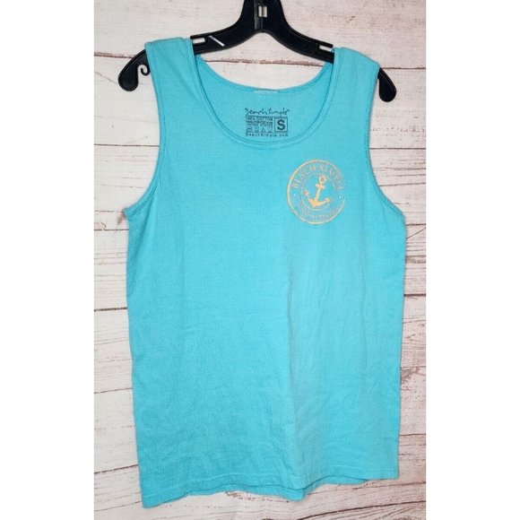 Beach Simple Cotton Blend Made In America Small Teal Tank Top - Picture 7 of 8